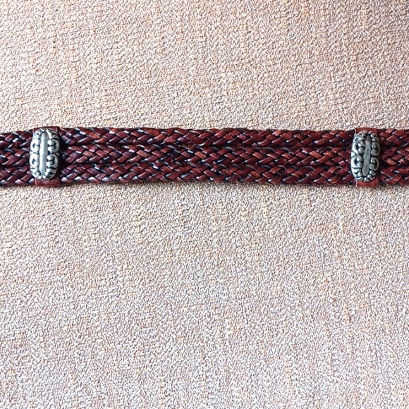 Vintage Brighton Three Strand Brown Braided Leather Belt with Silver Accents EUC - Picture 3 of 8